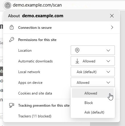 Edge 145+ site settings